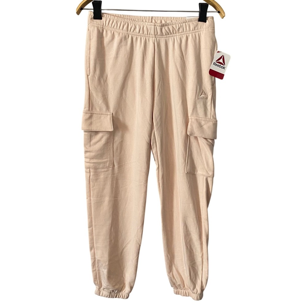 Reebok‎ Womens Cargo Jogger Loungewear Pants Peach Fleece Cuffed Sz XS Utility